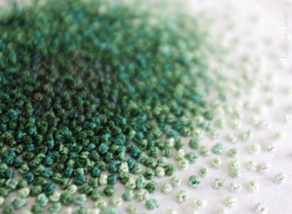 Ombre French Knots Color Progression Embroidery Hoop, A Color Study in Green - 4 inch Hoop Fiber Wall Art