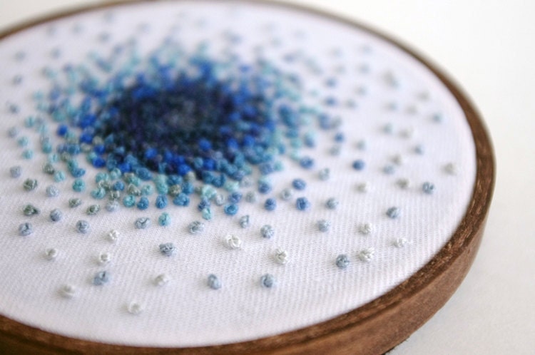Gradient French Knot Piece from Navy to Cobalt to Sky Blue - 4 inch Ombre Embroidery Hoop Fiber Art MADE TO ORDER