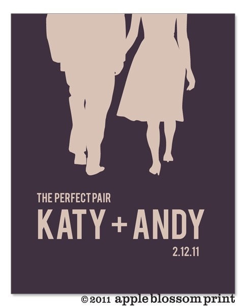 Personalized Wedding Gift - Couples Silhouette - Choose your text and colors