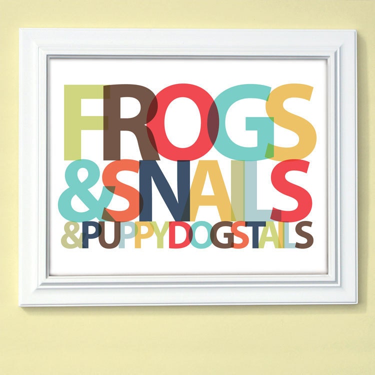 Personalized Boys Room Art - Frogs & Snails Modern Nursery Print 8x10 - Choose your own colors