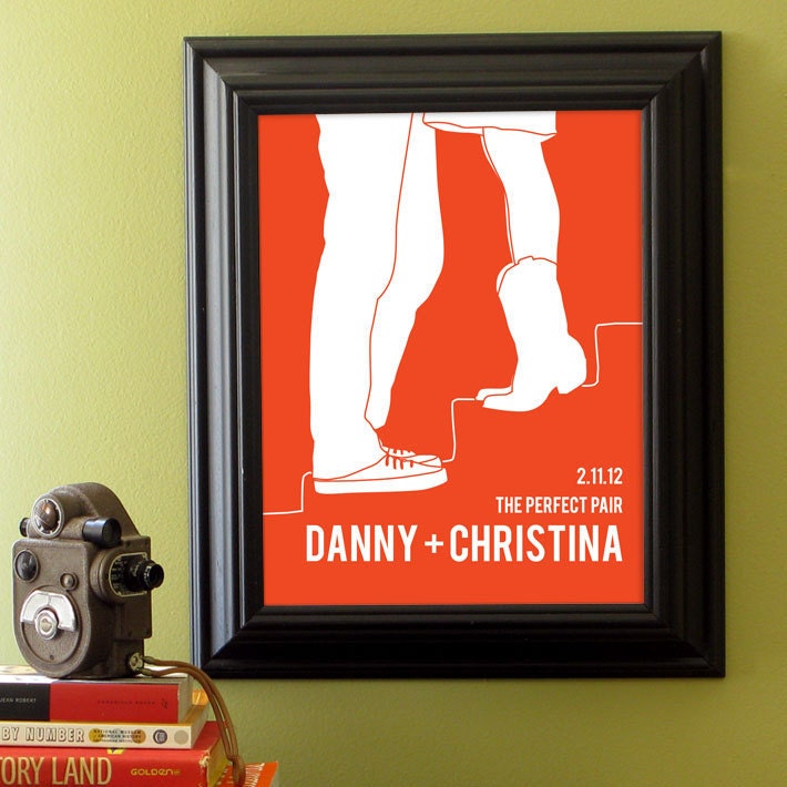Personalized Engagement Gift - Custom Portrait - Couples Silhouette - Choose your text and colors
