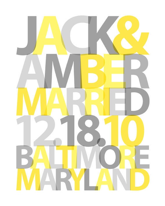Custom Wedding Gift - Couples Names Wedding Date with Typography 8x10 print Purple Wedding Decor