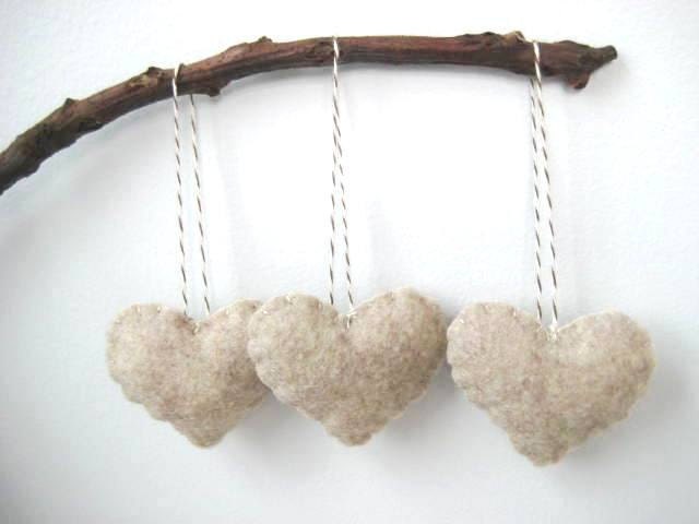 Oatmeal Heart Eco Felt Ornament - Handmade - Valentine's Day - Christmas Tree Ornament - Wedding Favor - Holiday Decoration