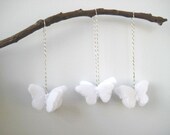 White  Butterfly Eco Felt Ornaments - Handmade - Wedding Favor- Christmas Tree Ornament - Holiday Decoration