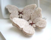 Natural Oatmeal Felt Butterfly Hair Clips - Snap Clip - Hair Accessory