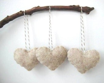 Oatmeal Heart Eco Felt Ornament - Handmade - Valentine's Day - Christmas Tree Ornament - Wedding Favor - Holiday Decoration