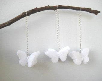 White  Butterfly Eco Felt Ornaments - Handmade - Wedding Favor- Christmas Tree Ornament - Holiday Decoration