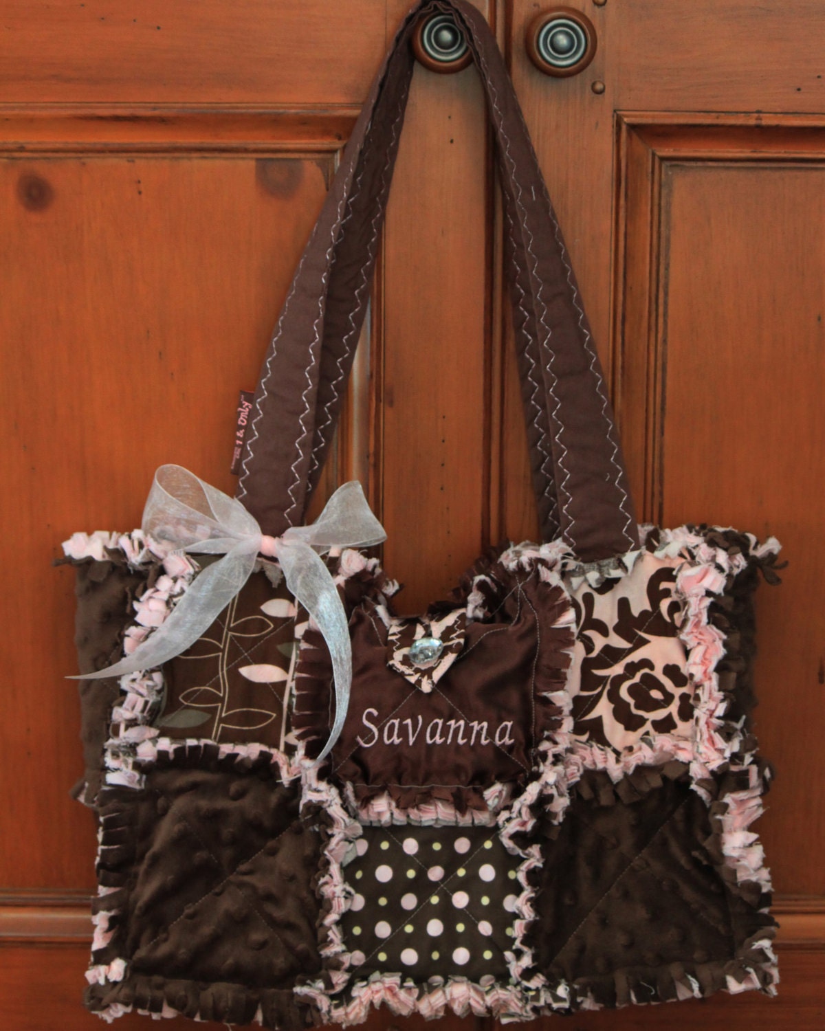 Custom Made Modern Chic Rag Quilted Diaper Bag Pink's and Brown's Handbag