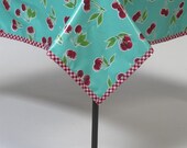 48x48 Oilcloth Tablecloth or Splat Mat Cherry Aqua