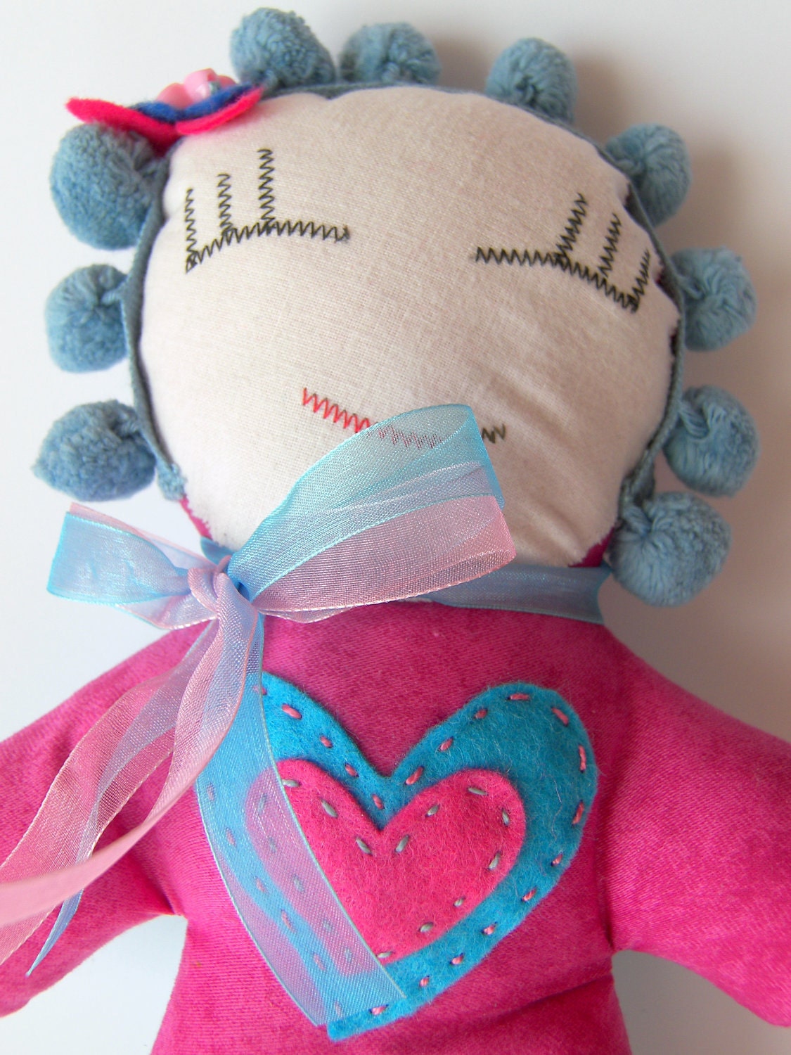 Girl Soft Doll Pink and Blue, 11.5" high