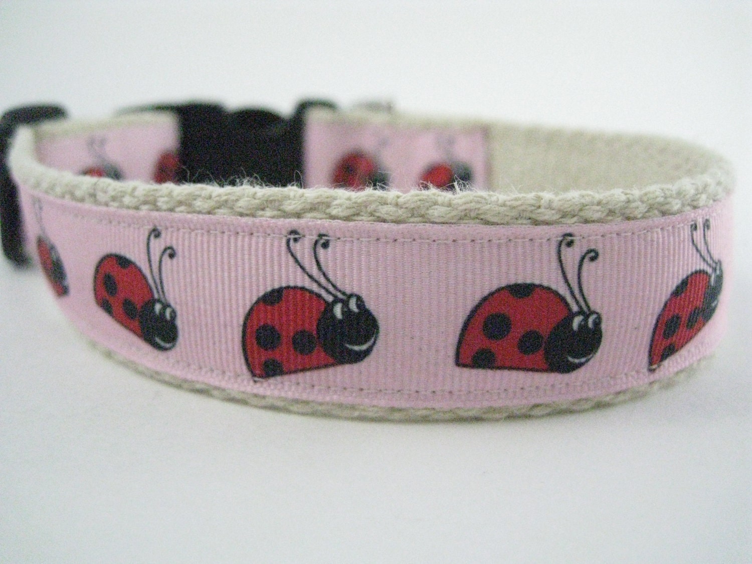 Hemp dog collar - Pink Lady Bug