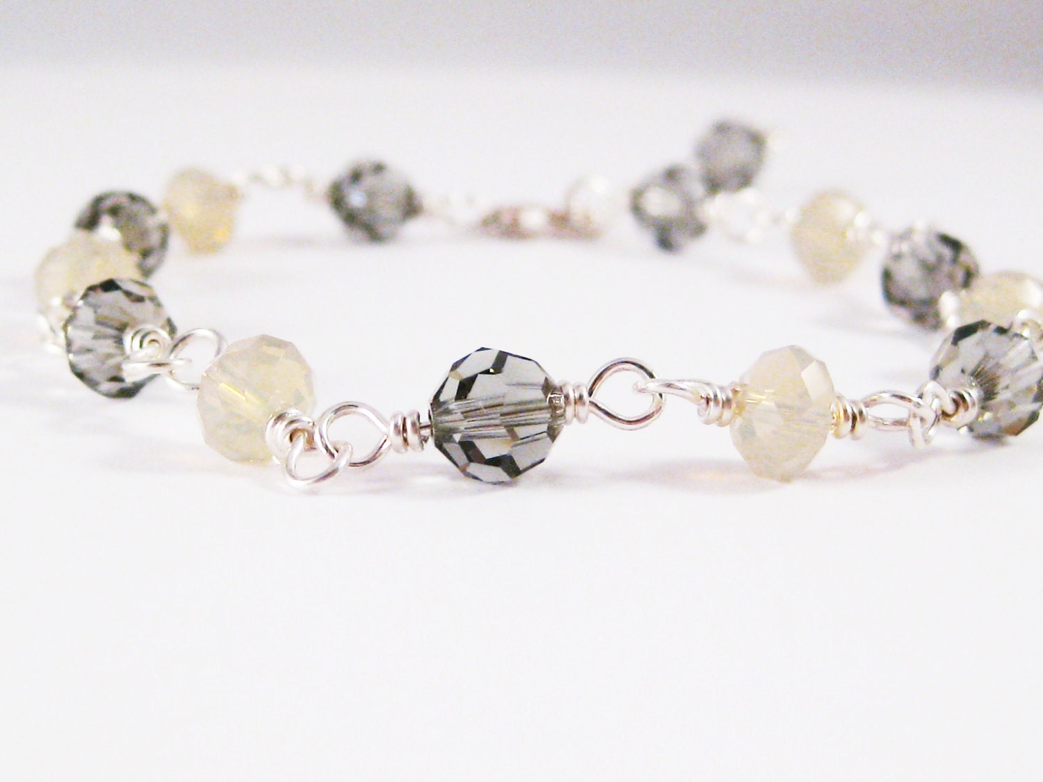 Wire Wrapped Bracelet Sand Opal Black Diamond Crystal
