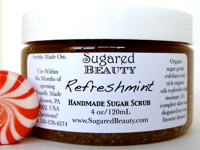 Mint Sugar Scrub - Four Ounces with Peppermint Essential Oil and Organic Ingredients