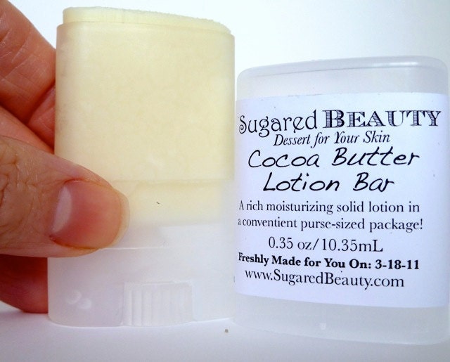 Paraben Free Solid Lotion Bar with Organic Cocoa Butter and Coconut Oil.  Great for Travel.