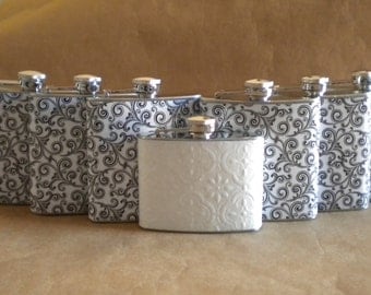 Bridal Party Special 6 Girly Prints 6 ounce Flasks and 1 Bridal 4 ounce Flask