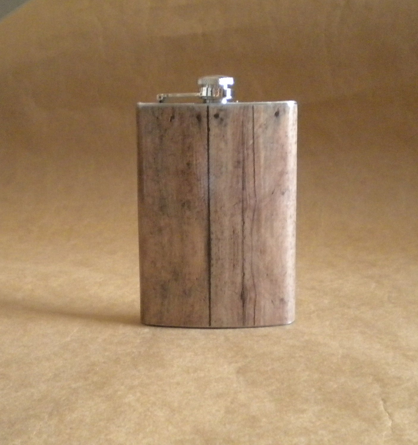 Old Barnwood Print Groomsmen or Guy Country Western Gift 8 ounce Stainless Steel Flask