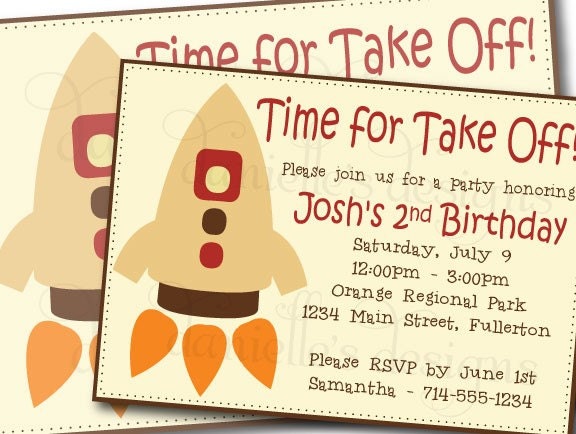 Cute Spaceship Printable Customized Birthday Invitation - Its Time for Take Off - Boy Birthday Invite - Rocket Ship