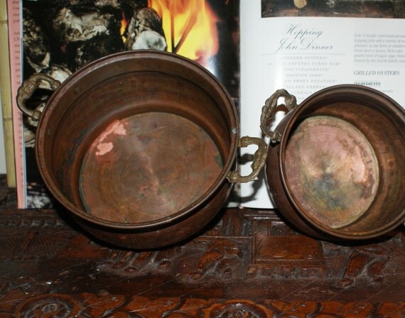 Vintage Hammered Copper Decorative Pots set of by redemptionart