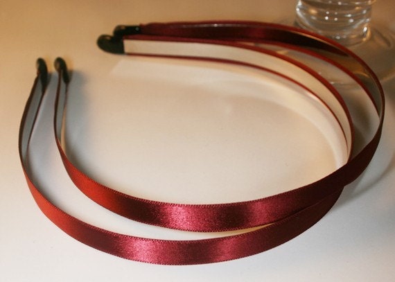 30PCS-10MM Handmade Satin Headband with end rubber tip -Red Wine (E260-Red Wine) - onlyee