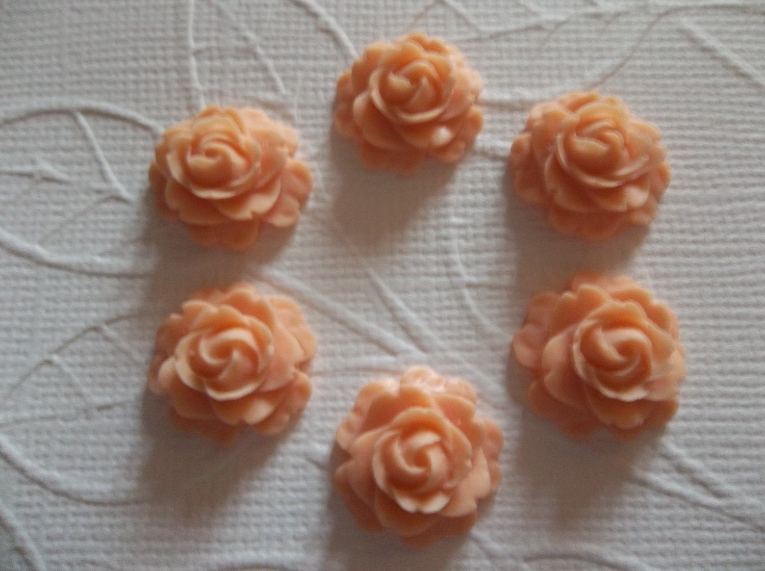 6 Matte Angelskin Roses Flat Back 15mm Resin Cabochons Flower