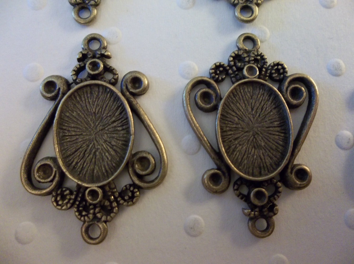 Vintage Style Fancy Oval Antiqued Brass Pendant Setting 10mm X 14mm - Qty 6