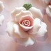 Soft Pastel Pink Ceramic Rose Flower Flat Back 27mm Cabochons with Green Leaf - Qty 3
