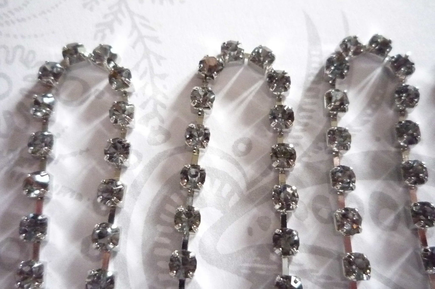 Sparkling Smoke Gray Glass 3mm Rhinestone Chain in Silver Setting - Qty 45 inch strand
