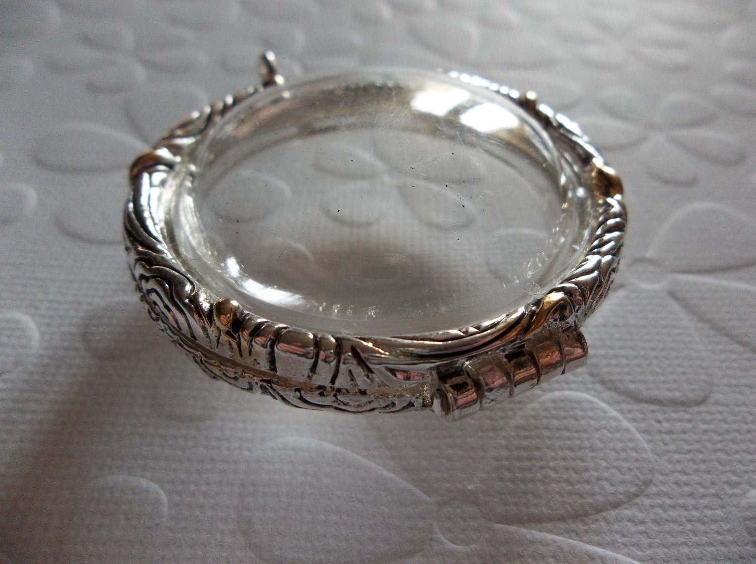 Large Round Fillable Transparent Bubble 35mm Locket with Clip Closure Silver with Gold Accents for 3D Objects - Qty 1