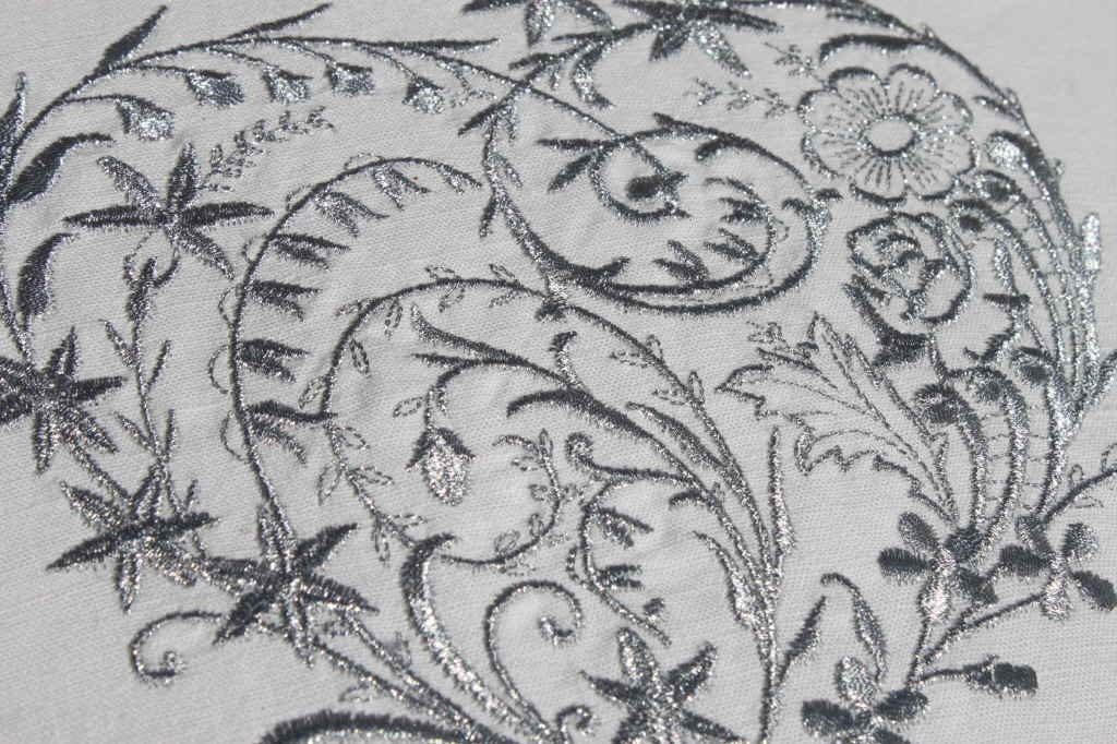 Vintage French Metis Linen Embroidered Heart Cushion Pillow Cover Metallic Silver or Gold