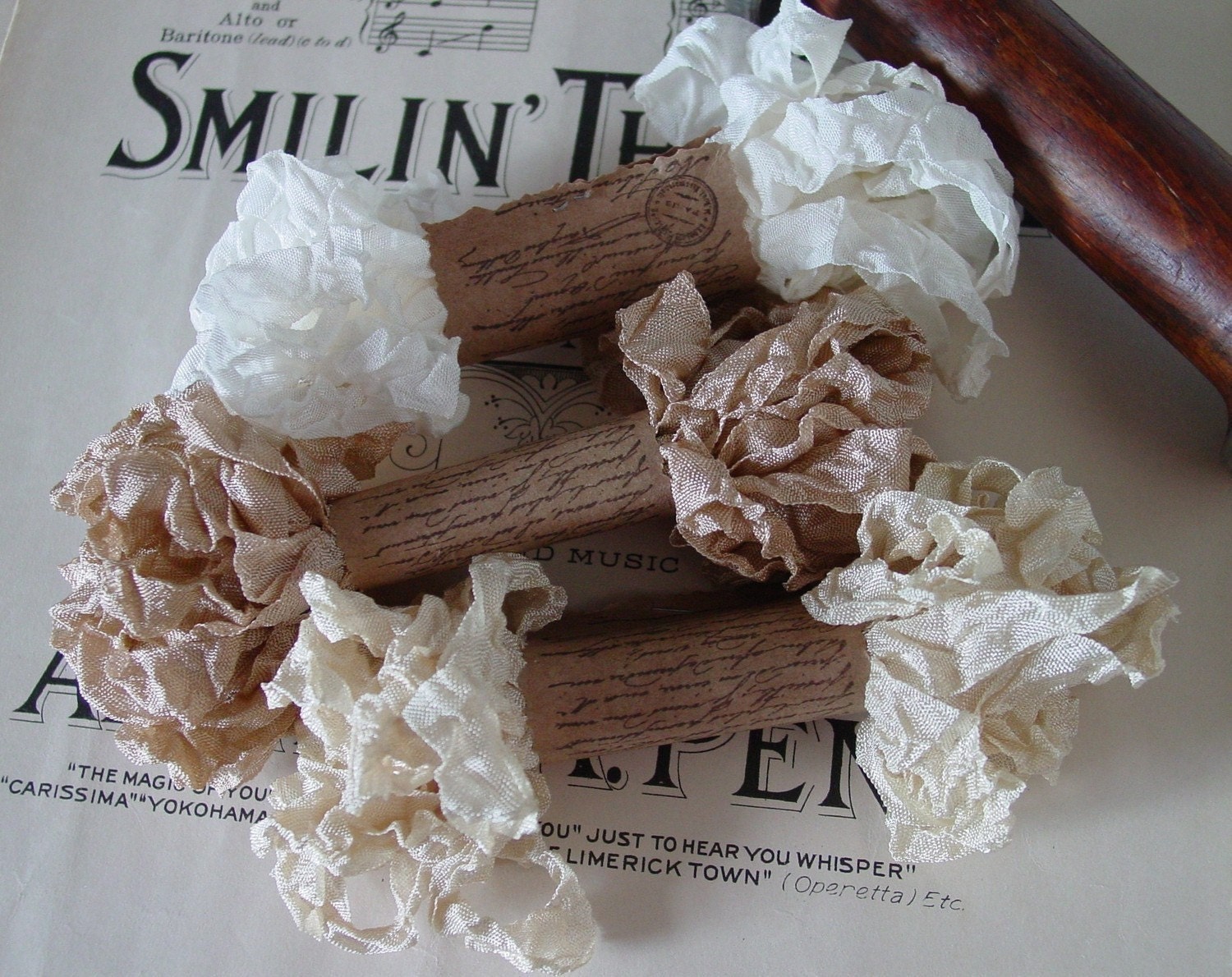 Shabby Wrinkled Antique Lace ribbon bundle, 15 yards