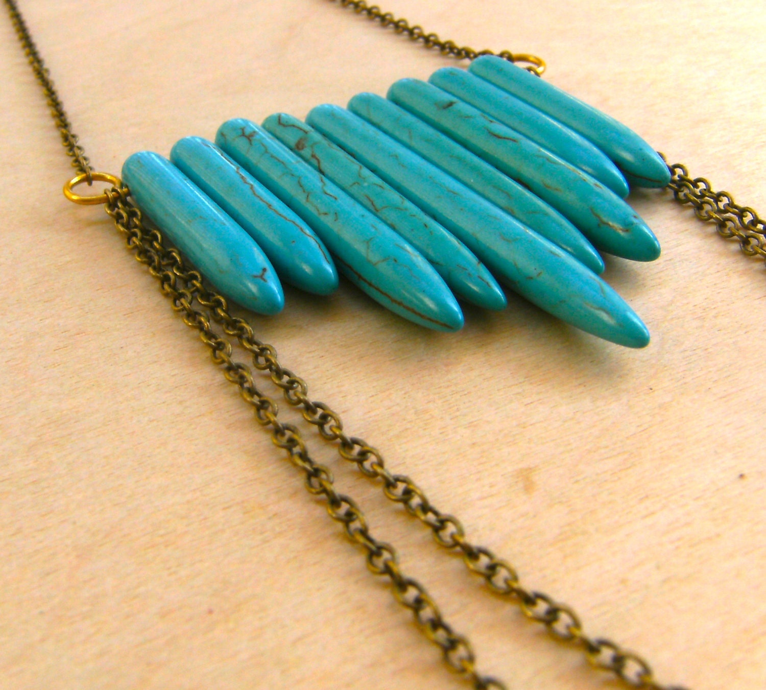 Turquoise Spears Long Brass Chain Necklace