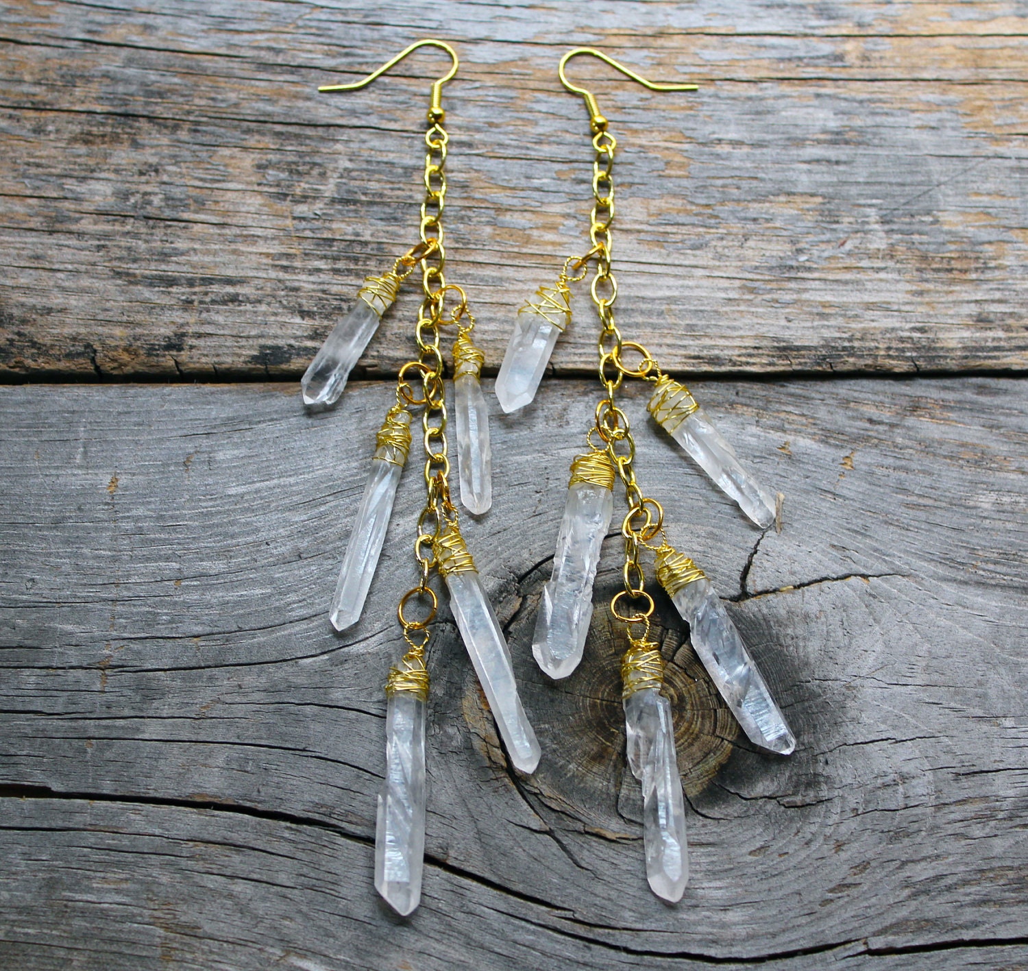 Raw Quartz Point and Chain Earrings