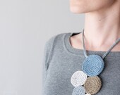 Necklace crochet circles. Blue & Beige .