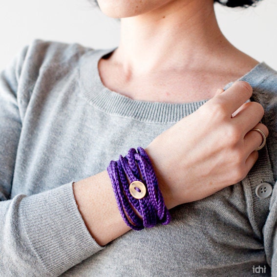 Crochet Bracelet and Necklace in one piece. Violet .