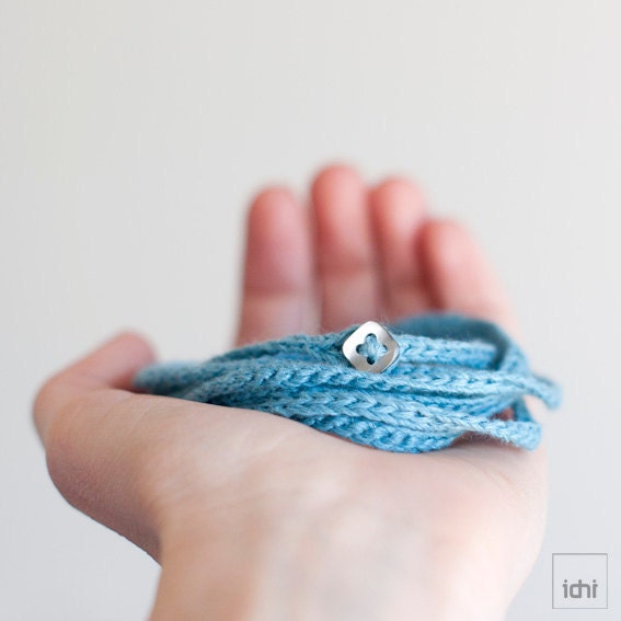 Crochet Bracelet and Necklace in one piece. Blue .