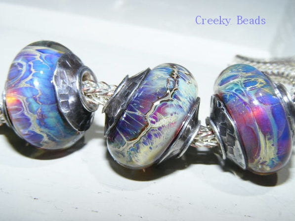 Three Handmade Silver Capped and Cored Lampwork Charm Beads Creeky Beads SRA