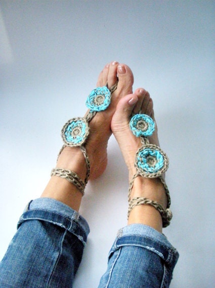 Jewelry Body Anklet Foot Hippy Chic Turquoise Barefoot Sandals Fiber Crochet Nude shoes Yoga Bohemian Summer fashion