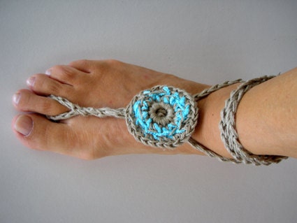 Jewelry Body Anklet Foot Hippy Chic Turquoise Barefoot Sandals Fiber Crochet Nude shoes Yoga Bohemian Summer fashion