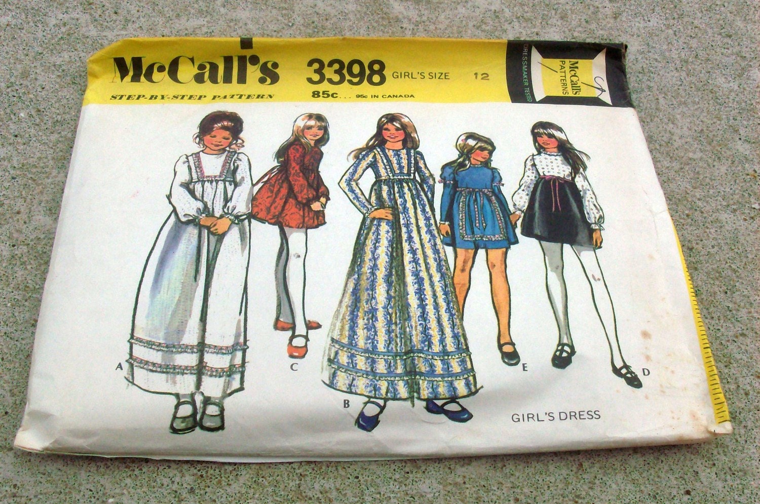 1972 Used Vintage McCall's Pattern 3398 Girls Dress Size 12