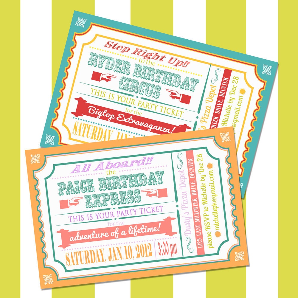 Train or Circus Ticket Invitation for Boy or Girl Birthday, Printable, Thank you card, Baby Shower Invite