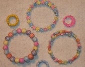 Set 3 Bead Beaded Bracelets Rings Memory Wire Pink Purple Blue Green Yellow Rainbow Colors Jewelry Glass Acrylic Gift Kids Party Favor Fun