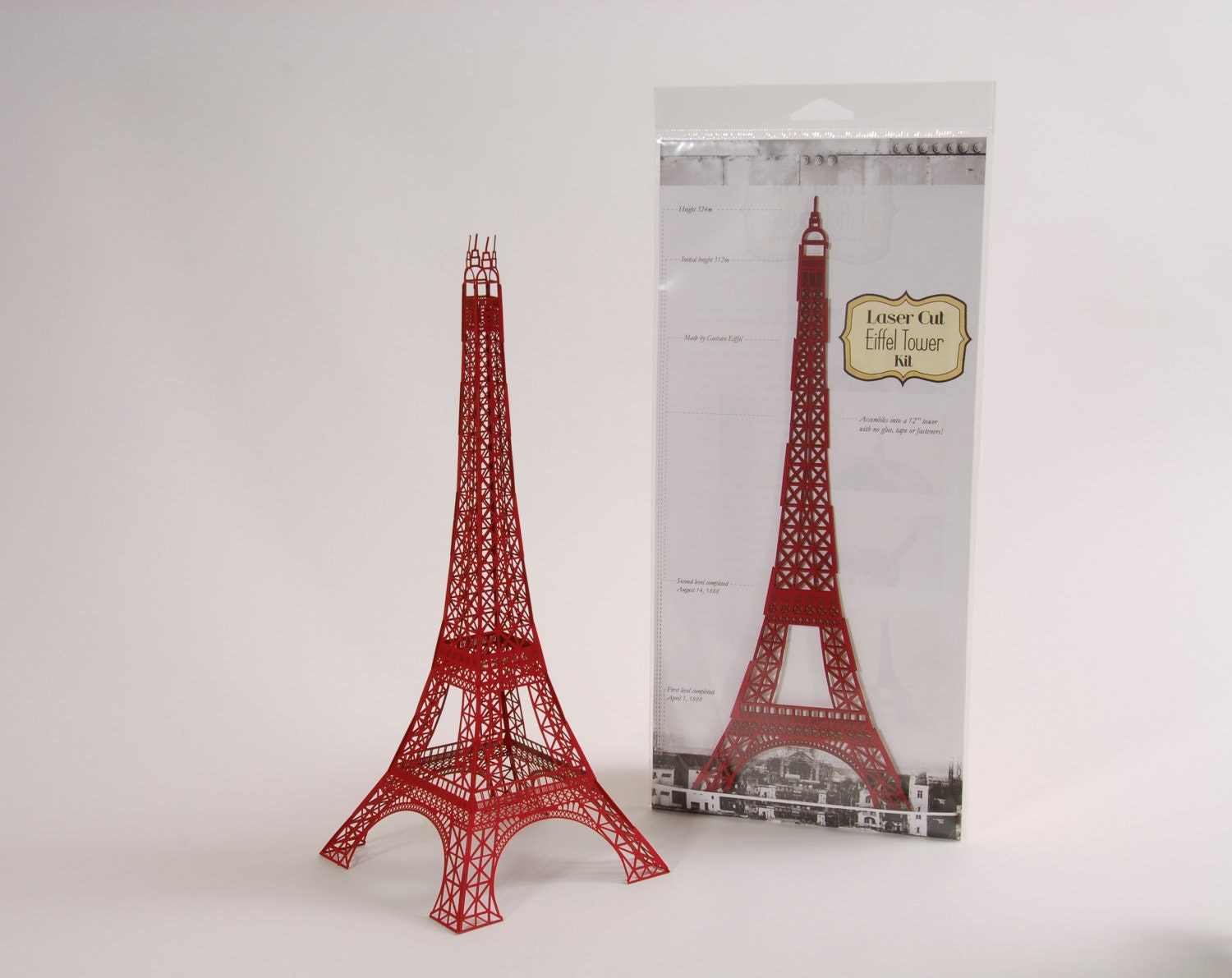 12" Laser Cut Paper Eiffel Tower Model - Red
