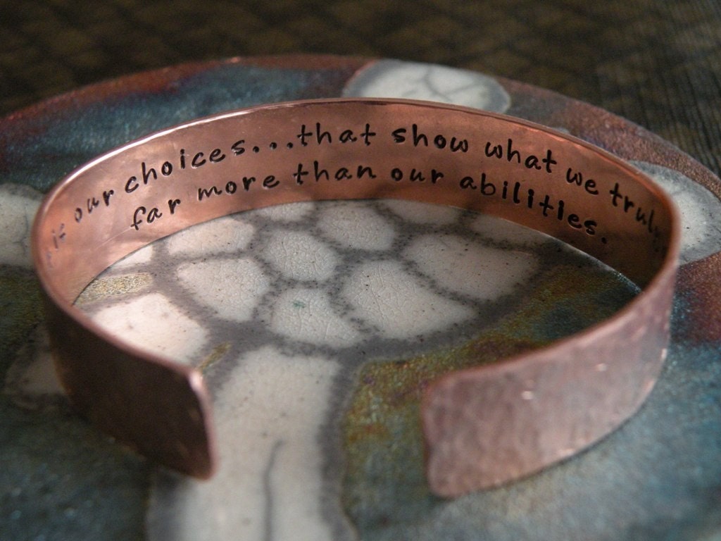 Secret Message Copper Inspirational Quote Cuff Bracelet