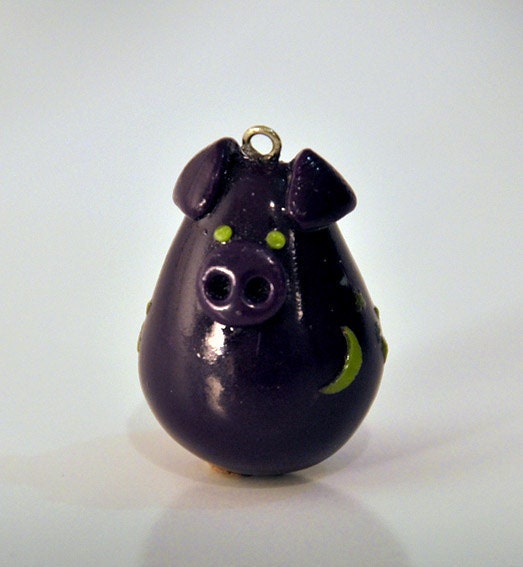 polymer clay night piggy key chain