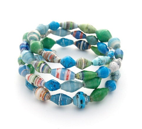 Tropical Island - Multi Strand - Paper Bead - One Size Fits All Wrap Bracelet