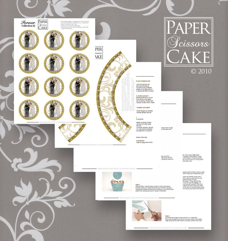 Forever, 1920s, 1930s Deco Wedding Topper Couple Printable Cupcake Topper And Wrapper Set - Simply Print, Cut, Assemble, Enjoy