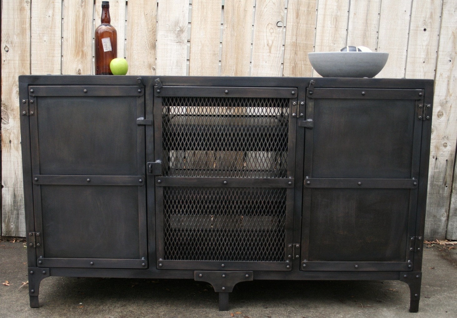 Handmade scrap metal media cabinet