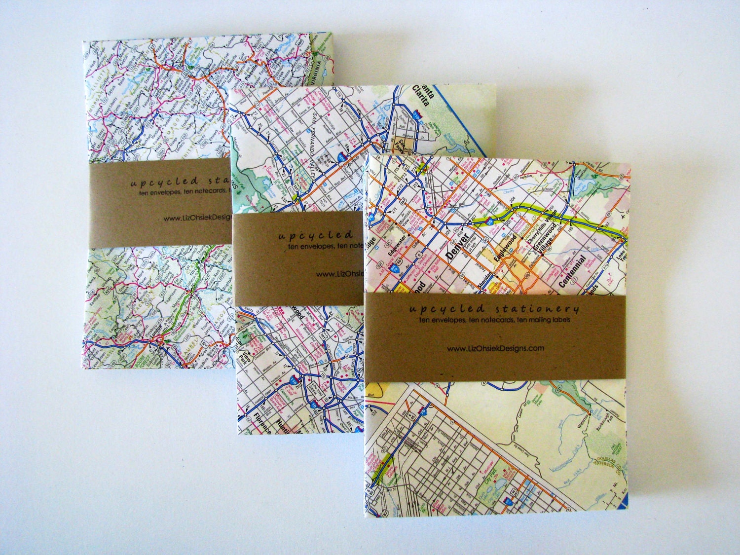 Upcycled Atlas Stationery Recycled US Map Envelopes Set of 10