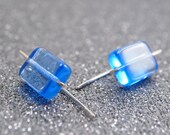 Simple Modern Light Sapphire Blue Glass Sterling Silver  Dangle Earrings - Style Lexi Pinched