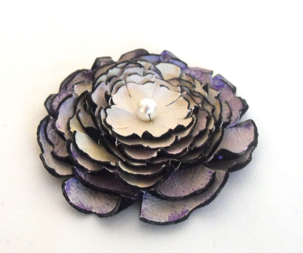 Purple peony leather flower supplies. 1 pc